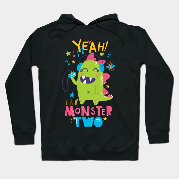 Music Monster Themed 2 Year Old Toddler Girl Second Birthday Hoodie by August Design